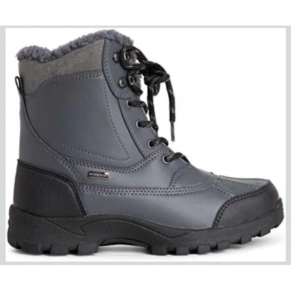 Polar Winter Boots Gray Lace Up Faux Fur Lined Low Heel Outdoor Snow/Rain W 9 M7